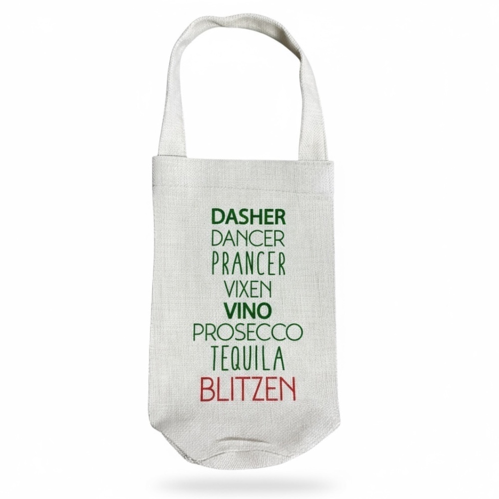 Christmas Wine Tote Bag Dasher Dancer Vixen Vino Prosecco Tequila Blitzen